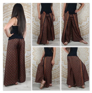 Pantalon Korba en coton indien 100% - Pantalon ample à jupe - Imprimé paisley blanc et noir - Taille élastique - Taille haute - Casual - Hiver - Product Image 4