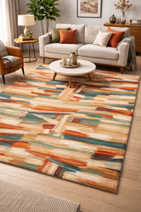 Alfombra de Lana Multicolor Abstracta de 8x12 Pies, Alfombra Moderna Hecha a Mano, Alfombra Contemporánea de Gran Tamaño para Sala de Estar - Product Image 2