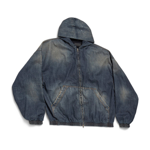 Sweat à capuche en denim de qualité supérieure pour homme, manches longues, fermeture éclair, style streetwear, sweat à capuche en jean pour homme adulte avec design personnalisé - Product Image 3