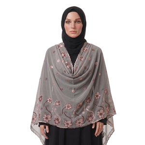 Wholesale Women <b>Chiffon</b> Shawl Daisy Rhinestone Polka Dot Vine Border Embroidered Lightweight Breathable Wrap <b>Scarf</b> OEM ODM - Product Image 1