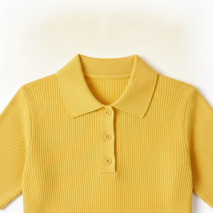 Polo en tricot jaune pour femme de qualité supérieure, manches courtes, couleur unie, style décontracté, longueur normale - Product Image 4
