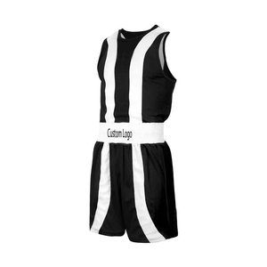 Ensemble de maillots de basket-ball sublimés personnalisés, noir et blanc rayé, sans manches, unisexe, adulte, polyester respirant, vêtements d'équipe - Product Image 1