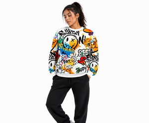 Sweat-shirt à capuche pour femme, multi/couleur, sublimation, visage souriant, de haute qualité, style maximaliste - Product Image 1