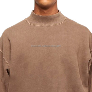 เสื้อสเวตเตอร์เปิดไหล่ของผู้ชายเสื้อสเวตเตอร์คอแบบสวมหัวสำหรับล้างกรดเสื้อสเวตเชิ้ตมีฮู้ดสำหรับผู้ชายทรงหลวม - Product Image 3