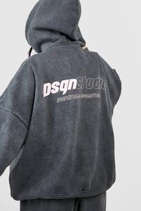 Ensemble de survêtement oversize en molleton imprimé délavé, coupe ample, avec pantalon de jogging à taille élastique et sweat à capuche, personnalisable - Product Image 2