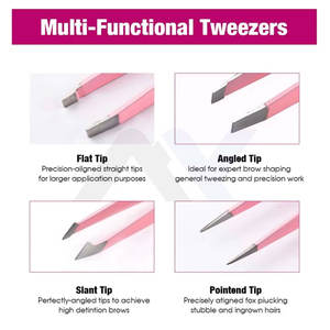 ชุดแหนบสแตนเลสแบบมืออาชีพสำหรับต่อขนตาและตกแต่งคิ้วอย่างแม่นยำ - ชุดแหนบ 4 ชิ้นสีชมพู - Product Image 5