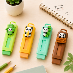 Cute Panda Push Pull Eraser Set <b>Plastic</b> Retractable <b>Slide</b> Eraser for Kids School Supplies 4 Colors Design - Product Image 4