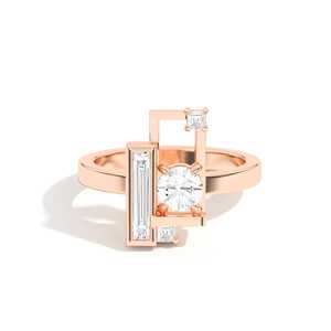 Geometric Lab Grown Diamond Engagement Rings 14K 18K Solid Gold Trendy Round Baguette Cut Cluster Modern Statement Bands Factory - Product Image 5