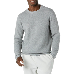 Pull en tricot à col rond pour homme, gris uni, manches longues, 100% acrylique, vêtement d'hiver respirant, épaisseur standard - Product Image 1