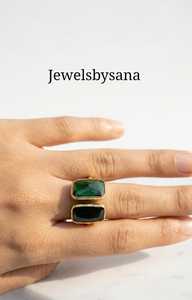 แหวนค็อกเทลสามเม็ดประดับทองคำแท้แบบดั้งเดิม Jewelsbysana ประดับโรสควอตซ์และบลูสโตนทรงเรขาคณิต ดีไซน์เก๋สำหรับผู้หญิง - Product Image 4