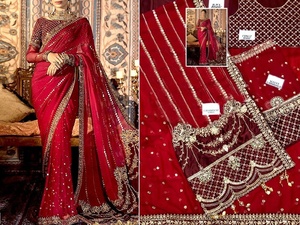 Sari en mousseline de soie brodé à la main avec doublure intérieure, très vendu en 2021 - Product Image 2