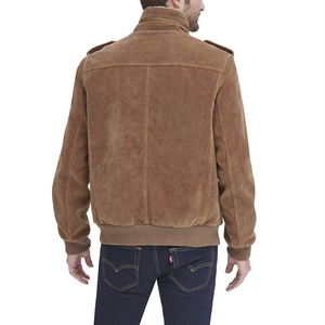 Men's Brown <b>Suede</b> Bomber <b>Jacket</b> Polyester Lining Zipper Closure Stand Collar Eco-Friendly Windproof Front Casual Winter <b>Jacket</b> - Product Image 2