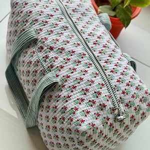 Bolsa de Viaje Tipo Duffel, Bolsa de Almacenamiento de Algodón, Bolsa de Viaje Acolchada Hecha a Mano, Bolsa de Hombro de Tamaño Estándar con Estampado de Bloques, Bolsa de Compras Estilo Boho - Product Image 6