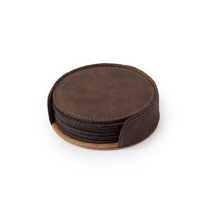 Genuine Leather Coaster Set for Promotional Gift Custom Logo Branded Round Drink Mat Bulk Wholesale Price GLC-0079 - Product Image 5
