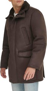 Veste en cuir PU marron pour homme avec doublure en fausse fourrure, col montant, coupe-vent, manteau d'hiver, style décontracté, coupe régulière - Product Image 4