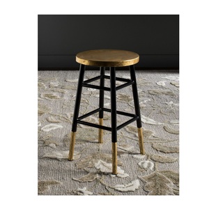 Modern <b>Round</b> <b>Gold</b> Leaf Counter Stool with Glossy Black Metal Frame 24 Inch Industrial Bar Stool with <b>Gold</b>-Dipped Tapered Legs - Product Image 2