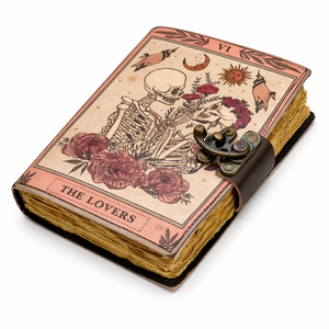 The Lovers Tarot Journal Leather Hardcover <b>Diary</b> with Vintage Design Metal Clasp Sewing Binding in Peach - Product Image 1