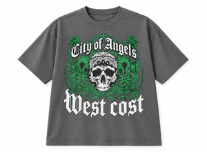 Men's Summer Oversized Acid Wash <b>Skulls</b> Pattern Cotton Crew Neck Streetwear <b>T</b>-<b>Shirt</b> - Product Image 3