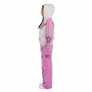 Ensemble survêtement en tissu tricoté 100 % coton respirant 500 g/m² le plus vendu, imprimé numérique motif dessin animé, sweat à capuche zippé oversize et pantalon - Product Image 2