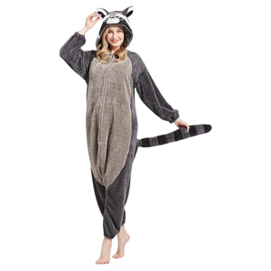 Pijama enterizo de lote de felpa suave con capucha y estampado de animal, diseño de mapache, para mujer, ideal para invierno - Product Image 3