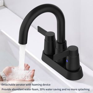 Rubinetto da Bagno Nero Opaco con 2 Maniglie, Girevole a 360 Gradi, a Collo Alto, per Lavabo e Vasca, 4 Pollici - Product Image 4