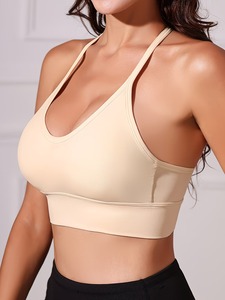 Adjustable Y Back Sports Bra Women Scoop <b>Neck</b> Crop Top Seamless <b>Padded</b> Gym Workout Fitness Activewear Racerback Bralette - Product Image 5