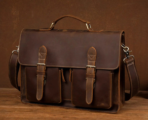 Porte-documents en cuir de vache véritable pour homme, style classique, sangle réglable, fermeture à boucle, sac de bureau, couleur unie durable - Product Image 4