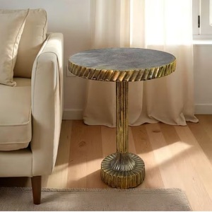Modern Minimalist Brass Bistro <b>Table</b> Offset Post <b>Martini</b> Stand Decorative Fluted Pedestal Stand Gold Side <b>Table</b> - Product Image 4