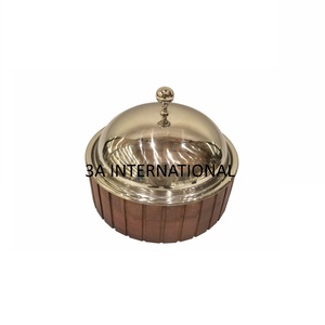 Cacerola de madera con tapa de acero inoxidable y acabado pulido, diseño clásico, cacerolas duraderas y aisladas, olla para servir. - Product Image 1