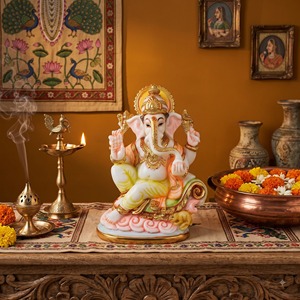Statue du Dieu Ganesha en résine et poussière de marbre artisanale Nirmala |   Idole de dieu hindou traditionnelle artisanale |   Décoration de temple indien pour la maison - Product Image 5