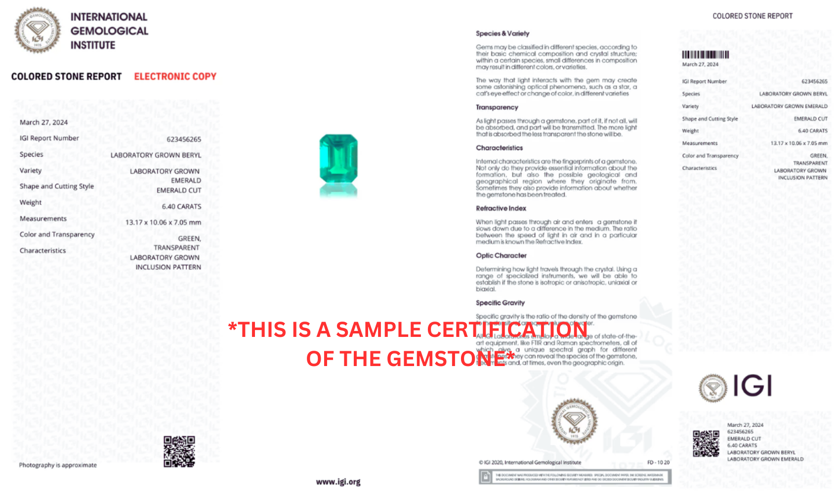 โคลัมเบียกรีน พร้อมใบรับรอง IGI