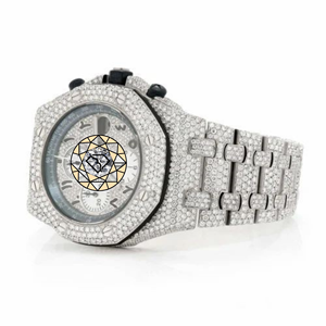 Montre automatique de luxe pour homme, entièrement sertie de diamants de laboratoire octogonaux, cadran pavé, lunette à vis, cadeau de mariage - Product Image 4