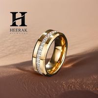 Anillo de boda de lujo para hombre en oro amarillo de 14K y 18K con diamantes cultivados en laboratorio, diseño de canales, borde biselado, joyería personalizada para hombre.