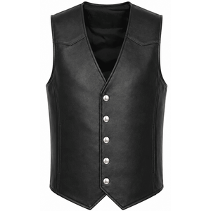 Custom Genuine Leather Biker <b>Vest</b> Men Vintage Padded Back Motorcycle <b>Vest</b> Heavy Duty Snap Button Western Sleeveless Jacket Waist - Product Image 1
