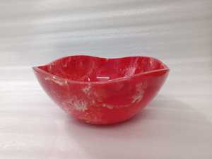 Bol de service en résine rouge et blanc, fait main, sans plomb, poli, avec motif marbré aquamarine, pour les fêtes - Product Image 3