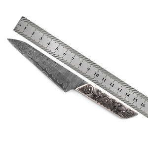 Cuchillo de Caza de Hoja Fija de Acero de Damasco Personalizado - 19 cm de Largo - Grado Industrial - Mango de Hueso de Camello con Grabado Láser - Huginn y Muninn - Product Image 2