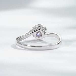 Bague de fiançailles minimaliste en or blanc 10K/14K avec grappe de diamants en forme de fleur pour femme, bague de promesse en argent sterling 925 - Product Image 2