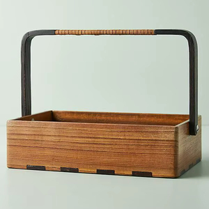 Organisateur en bois fait main, boîte de rangement rustique, porte-ustensiles de cuisine, poignée de transport portable, accessoire de décoration pour la maison - Product Image 1