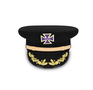 Gorra de fatiga negra personalizada de los Antiguos Caballeros Templarios con cruz metálica púrpura, trenza ornamentada y motivos de enredadera. - Product Image 1