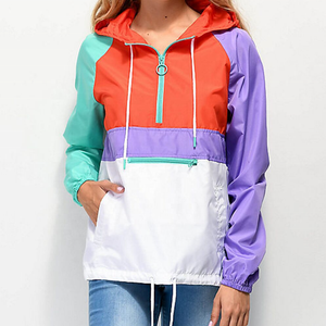 Veste coupe-vent pour femme à blocs de couleur, à capuche, manches longues, style racer, légère, en polyester, pour le printemps - Product Image 1