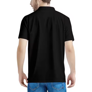 Polo homme noir uni à manches courtes, style décontracté, coupe classique, tissu tissé, uniforme, vêtement de travail. - Product Image 2