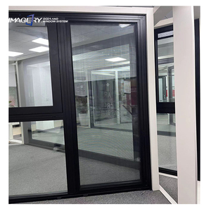 Puerta de vidrio de aluminio serie 70, aislante acústico, rotura de puente térmico, puerta abatible negro de aluminio anodizado con vidrio templado - Product Image 4