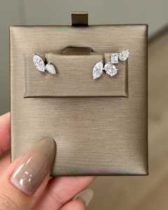 Boucles d'oreilles Ear Climber en or massif 14K 18K, avec diamants de laboratoire aux coupes poire, marquise, émeraude, ovale, bijoux fins de déclaration pour mariée, vente en gros - Product Image 1