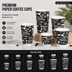 Gobelets à café en papier imprimés sur mesure, gobelets jetables à emporter avec couvercle pour boissons chaudes, cafés et emballages de boissons - Product Image 2