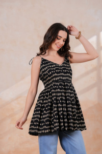 Women Black Printed Peplum Top Sleeveless Casual Summer <b>Tunic</b> Top for Ladies - Product Image 5