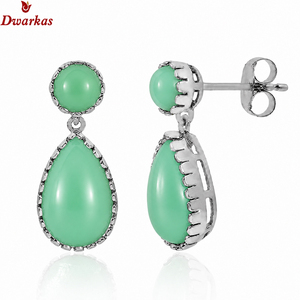 Pendientes de lágrima hechos a mano de plata de ley 925 maciza con crisoprasa, pendientes de piedra preciosa de alta calidad para aniversario de boda. - Product Image 1