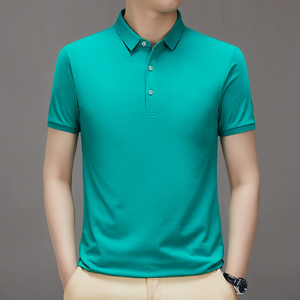 Polo homme haut de gamme en coton, manches courtes, col à revers, broderie violette, design personnalisé OEM. - Product Image 5