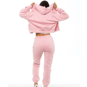 Ensemble de survêtement personnalisé pour femmes, deux pièces, sweat à capuche zippé court et pantalon évasé, avec logo, survêtement élégant pour femmes - Product Image 2