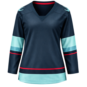 Maillot de hockey sur glace pour femmes, vert sarcelle foncé, respirant, à manches longues, uniforme de hockey de performance, style équipe - Product Image 2