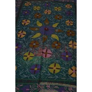 Vintage Kantha Suzani <b>Quilt</b> Handmade Cotton Floral Embroidery Boho Indian Eco-Friendly All-Season Bedspread <b>Throw</b> Blanket - Product Image 5